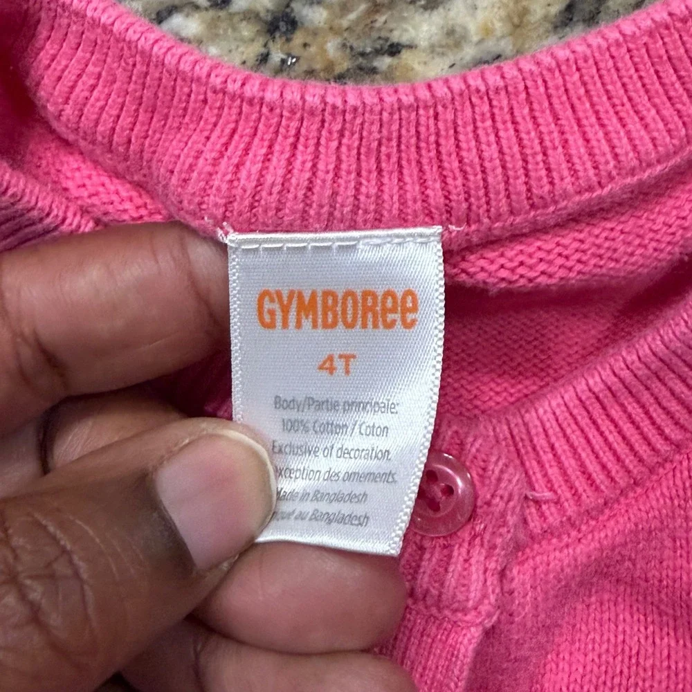Gymboree Girls 4T Pink Cardigan School Supplies Art Embroidery Cotton Sweater